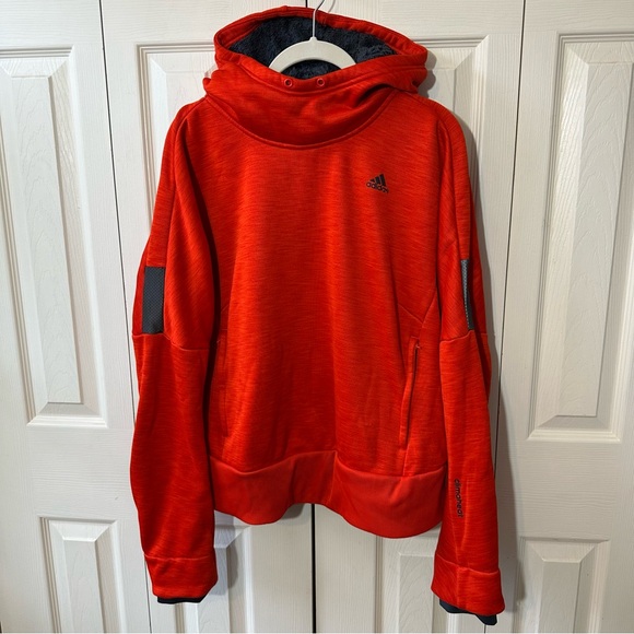 adidas Tops - Adidas Climaheat Fleece Lined Thick Hoodie Orange Gray Womens Size Large